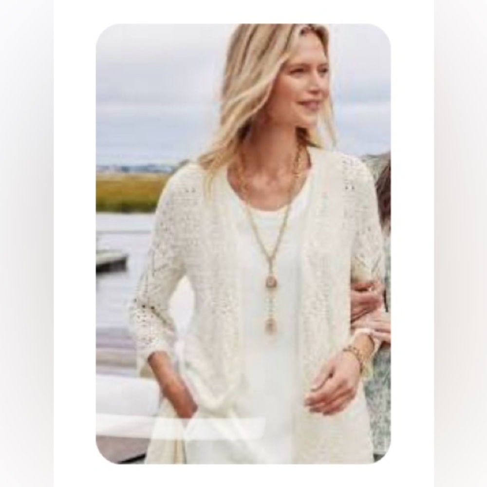 Soft Surroundings Calistoga Pointelle Cardigan Ivory Pearl M - Picture 9 of 9